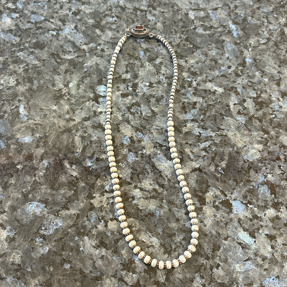 Freshwater pearl and silver bead necklace
